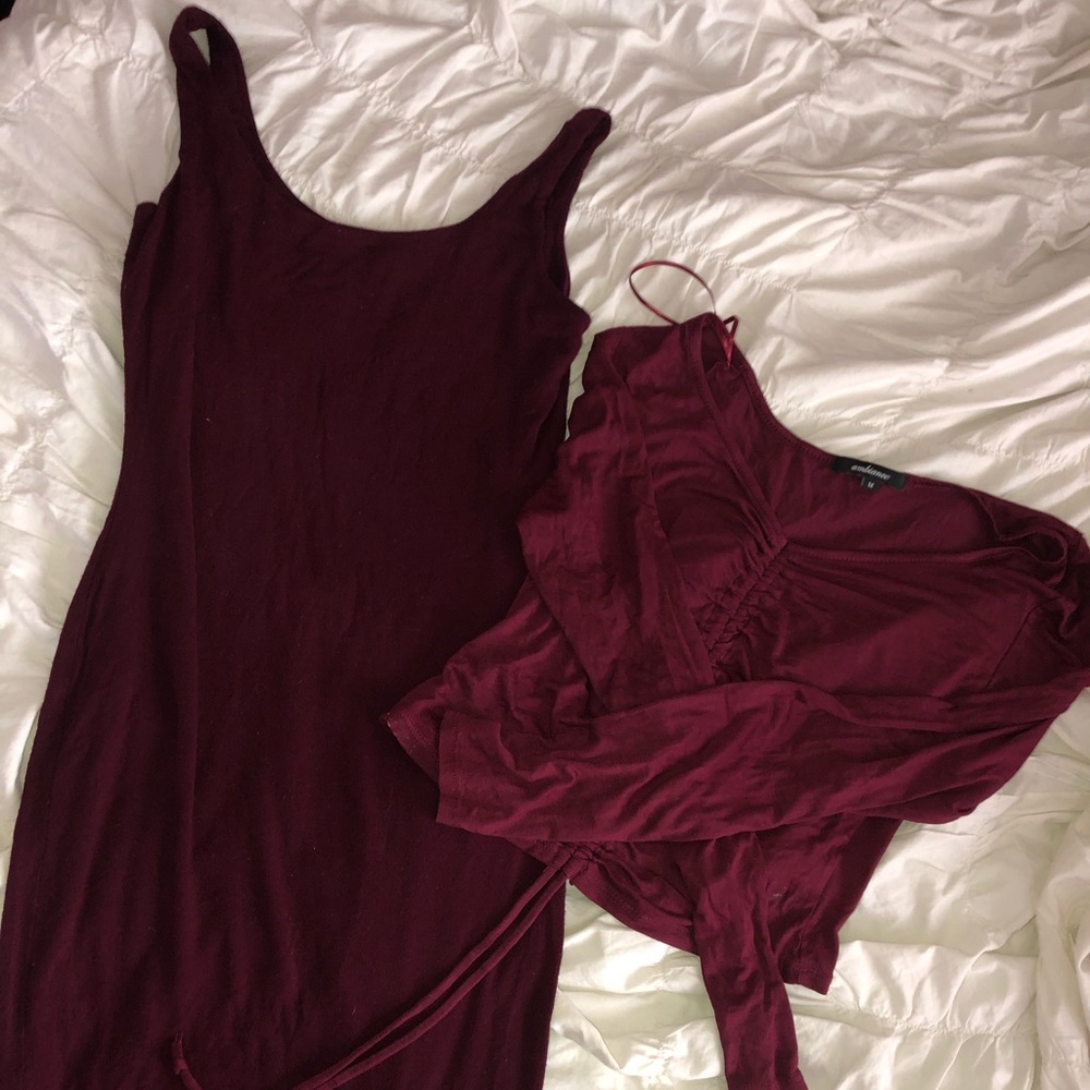 ✨BURGUNDY SHIRT+DRESS DUO✨